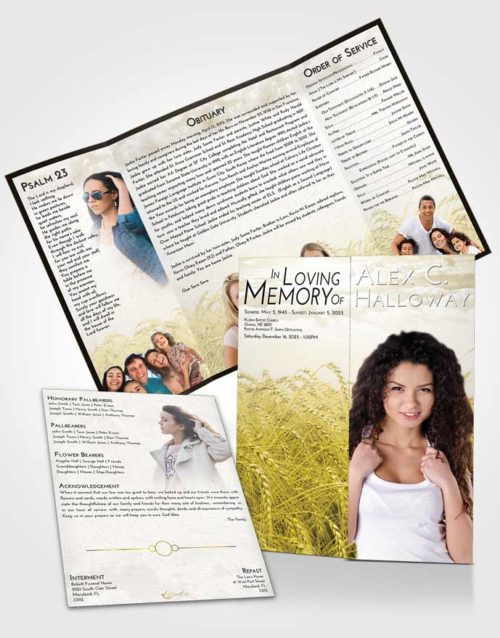 Obituary Funeral Template Gatefold Memorial Brochure Harmony Summer Wheat