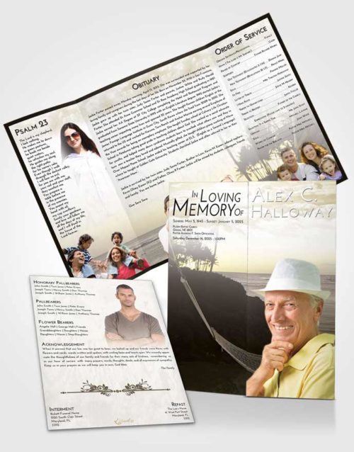 Obituary Funeral Template Gatefold Memorial Brochure Harmony Sunset in a Hammock