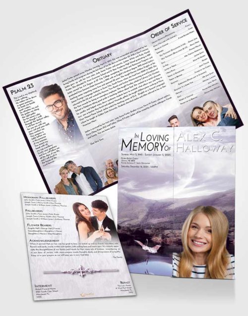 Obituary Funeral Template Gatefold Memorial Brochure Lavender Sunrise Astonishing Moon