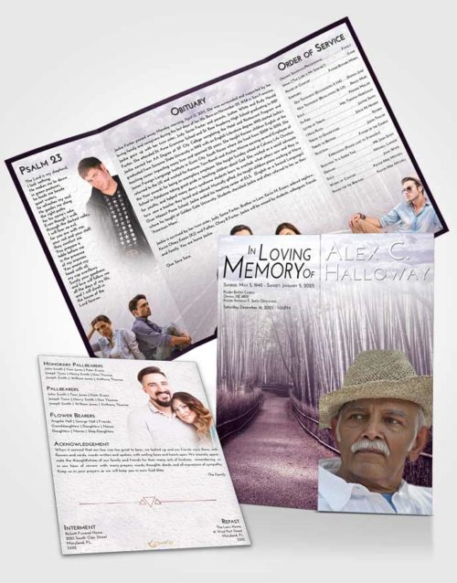 Obituary Funeral Template Gatefold Memorial Brochure Lavender Sunrise Bamboo Forest