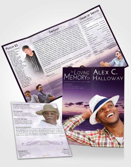 Obituary Funeral Template Gatefold Memorial Brochure Lavender Sunrise Beautiful Sunset