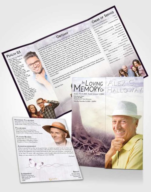 Obituary Funeral Template Gatefold Memorial Brochure Lavender Sunrise Deep Roots