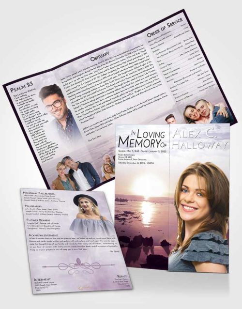 Obituary Funeral Template Gatefold Memorial Brochure Lavender Sunrise Early Rise