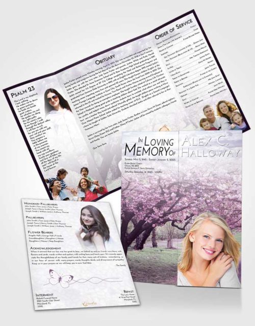 Obituary Funeral Template Gatefold Memorial Brochure Lavender Sunrise Flowering Path