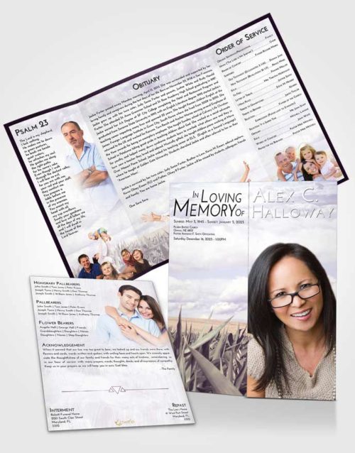 Obituary Funeral Template Gatefold Memorial Brochure Lavender Sunrise Grassland