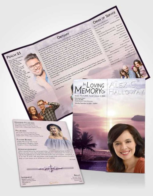 Obituary Funeral Template Gatefold Memorial Brochure Lavender Sunrise Italian Sun