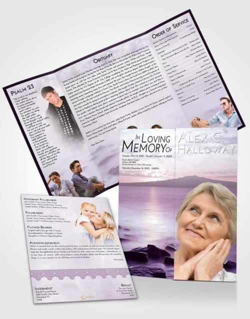 Obituary Funeral Template Gatefold Memorial Brochure Lavender Sunrise Lake Front