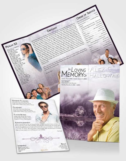 Obituary Funeral Template Gatefold Memorial Brochure Lavender Sunrise Lake House
