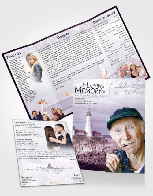 Obituary Funeral Template Gatefold Memorial Brochure Lavender Sunrise Lighthouse Journey