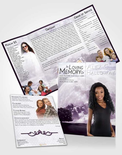 Obituary Funeral Template Gatefold Memorial Brochure Lavender Sunrise Moon Gaze