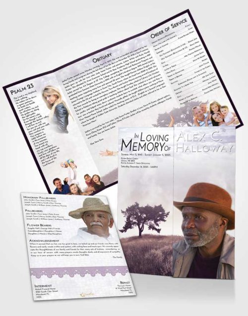 Obituary Funeral Template Gatefold Memorial Brochure Lavender Sunrise Solumn Tree