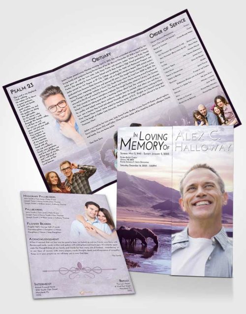 Obituary Funeral Template Gatefold Memorial Brochure Lavender Sunrise Watering Hole