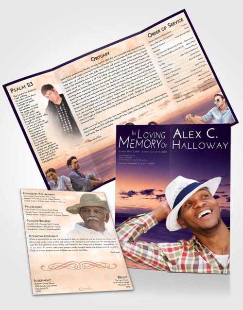 Obituary Funeral Template Gatefold Memorial Brochure Lavender Sunset Beautiful Sunset