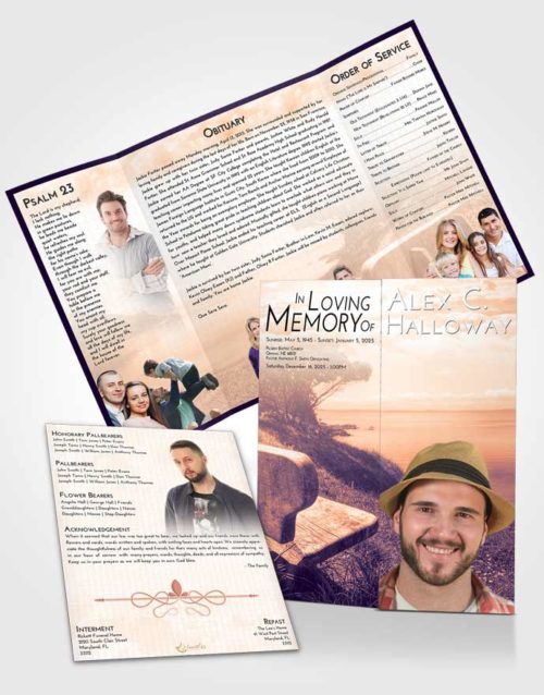 Obituary Funeral Template Gatefold Memorial Brochure Lavender Sunset Coastal Gaze