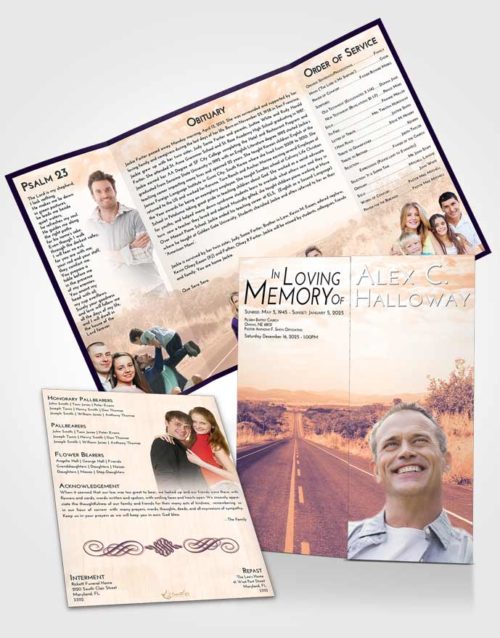 Obituary Funeral Template Gatefold Memorial Brochure Lavender Sunset Highway Cruise