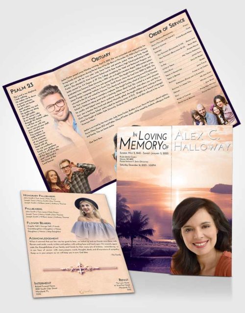 Obituary Funeral Template Gatefold Memorial Brochure Lavender Sunset Italian Sun