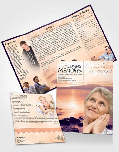 Obituary Funeral Template Gatefold Memorial Brochure Lavender Sunset Lake Front