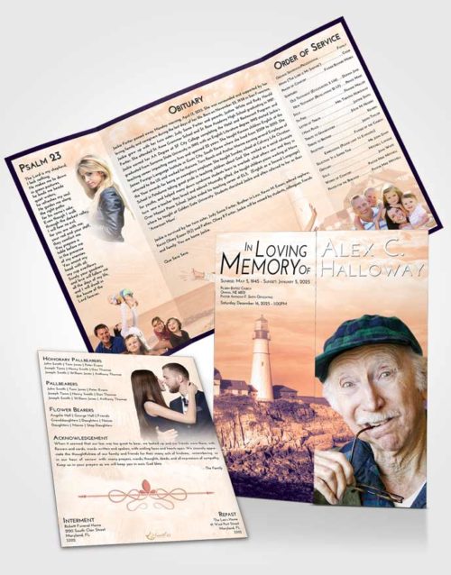 Obituary Funeral Template Gatefold Memorial Brochure Lavender Sunset Lighthouse Journey