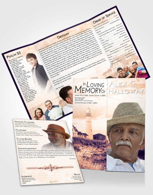 Obituary Funeral Template Gatefold Memorial Brochure Lavender Sunset Lighthouse Secret