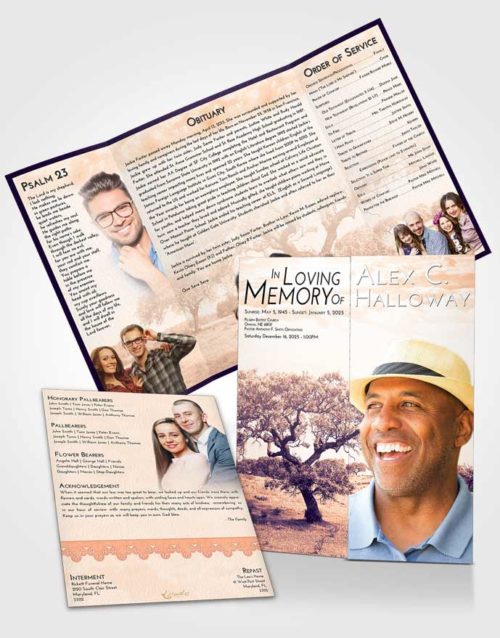 Obituary Funeral Template Gatefold Memorial Brochure Lavender Sunset Loving Leaves
