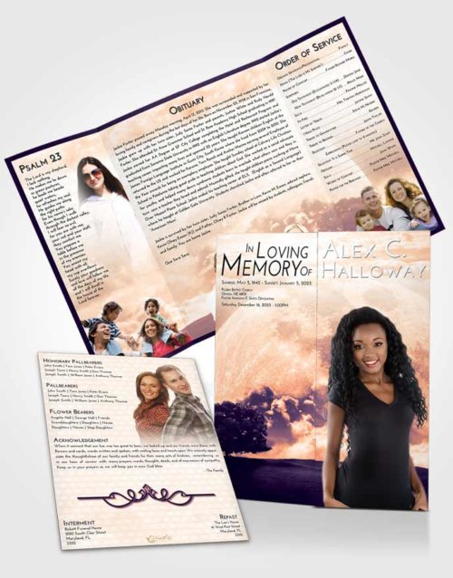 Obituary Funeral Template Gatefold Memorial Brochure Lavender Sunset Moon Gaze
