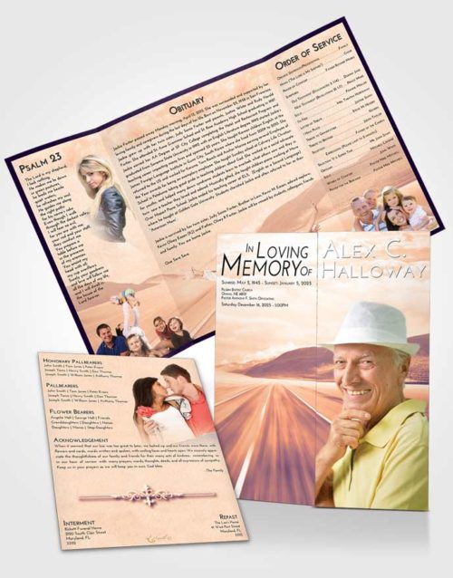 Obituary Funeral Template Gatefold Memorial Brochure Lavender Sunset Morning Highway