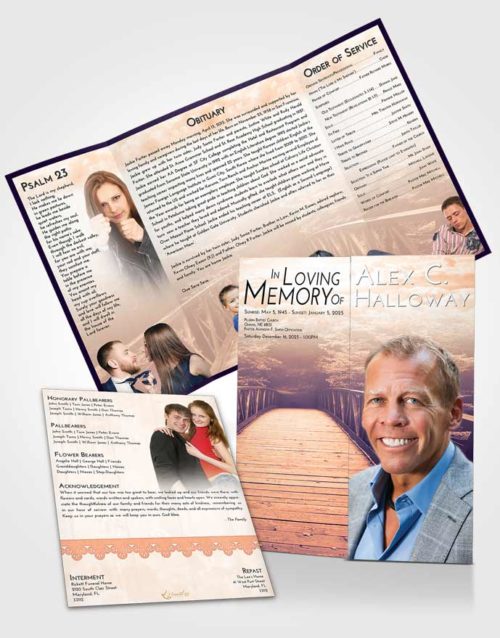 Obituary Funeral Template Gatefold Memorial Brochure Lavender Sunset Nature Bridge Walk