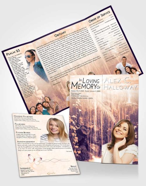 Obituary Funeral Template Gatefold Memorial Brochure Lavender Sunset Waterfall Breeze