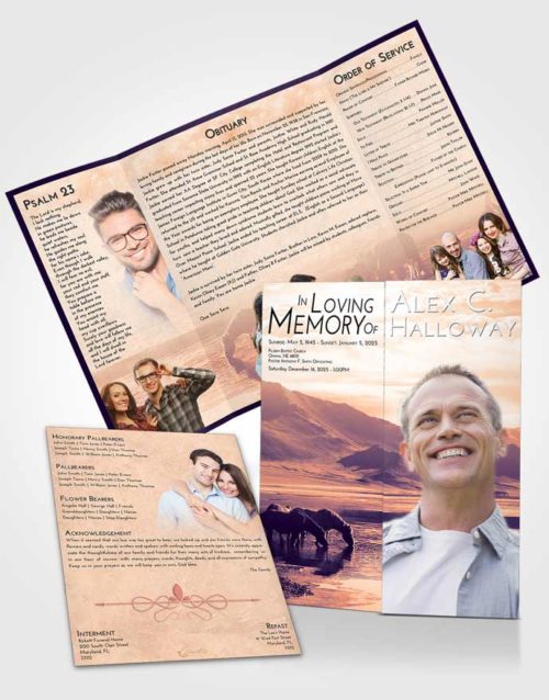 Obituary Funeral Template Gatefold Memorial Brochure Lavender Sunset Watering Hole