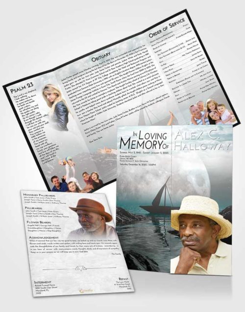 Obituary Funeral Template Gatefold Memorial Brochure Loving Embrace Calm Waters