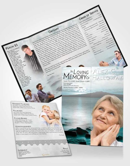 Obituary Funeral Template Gatefold Memorial Brochure Loving Embrace Lake Front