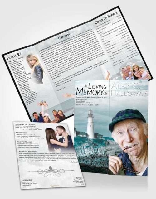 Obituary Funeral Template Gatefold Memorial Brochure Loving Embrace Lighthouse Journey