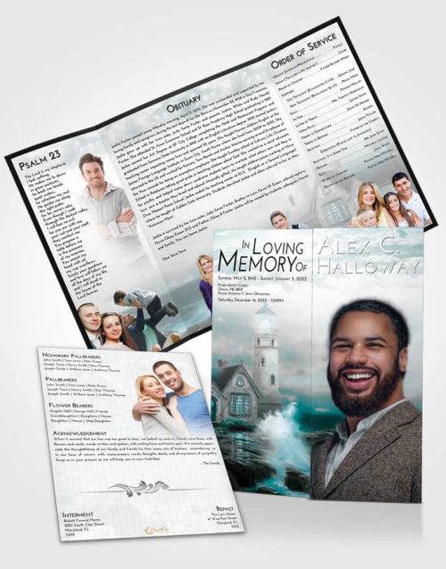 Obituary Funeral Template Gatefold Memorial Brochure Loving Embrace Lighthouse Lookout