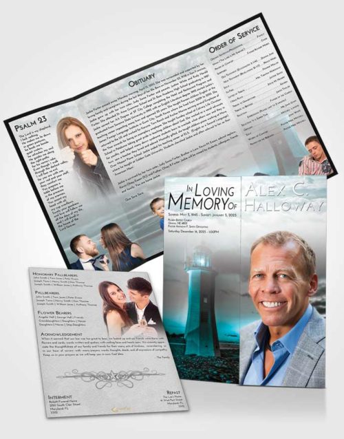 Obituary Funeral Template Gatefold Memorial Brochure Loving Embrace Lighthouse Magnificence