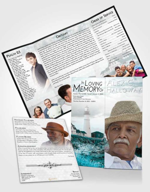 Obituary Funeral Template Gatefold Memorial Brochure Loving Embrace Lighthouse Secret
