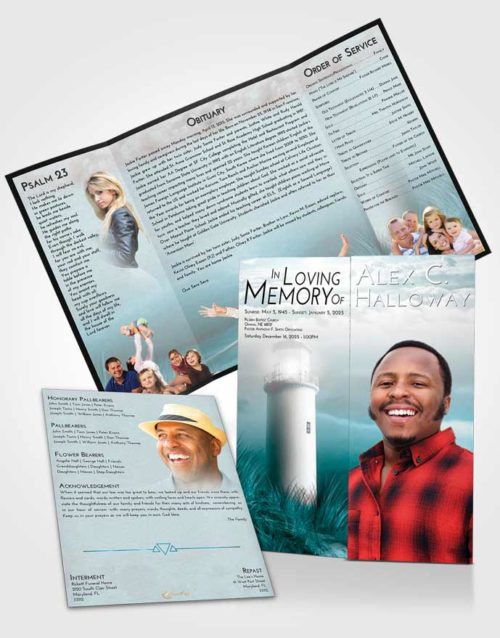 Obituary Funeral Template Gatefold Memorial Brochure Loving Embrace Lighthouse Serenity