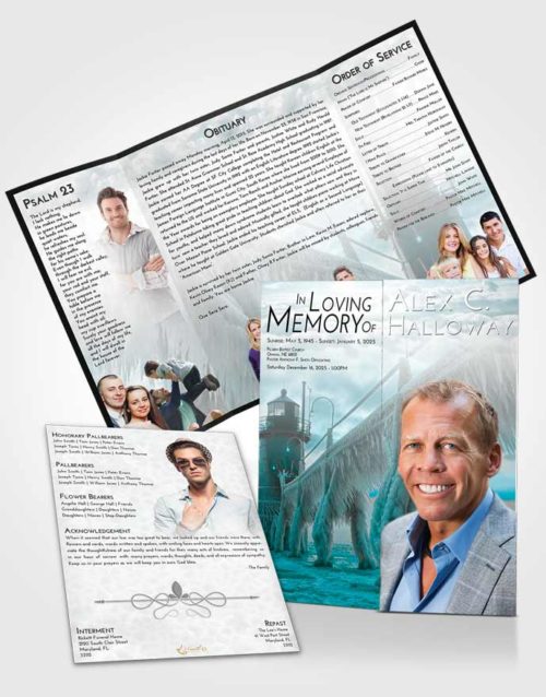 Obituary Funeral Template Gatefold Memorial Brochure Loving Embrace Lighthouse Tranquility