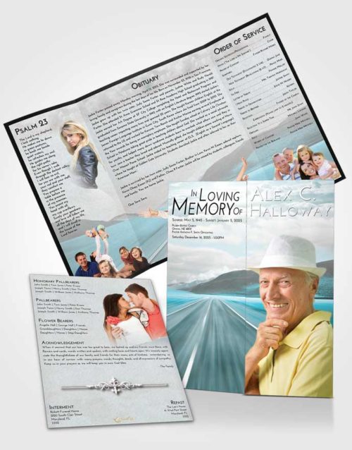 Obituary Funeral Template Gatefold Memorial Brochure Loving Embrace Morning Highway