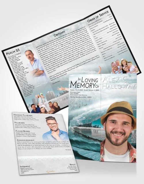 Obituary Funeral Template Gatefold Memorial Brochure Loving Embrace Summer Waves