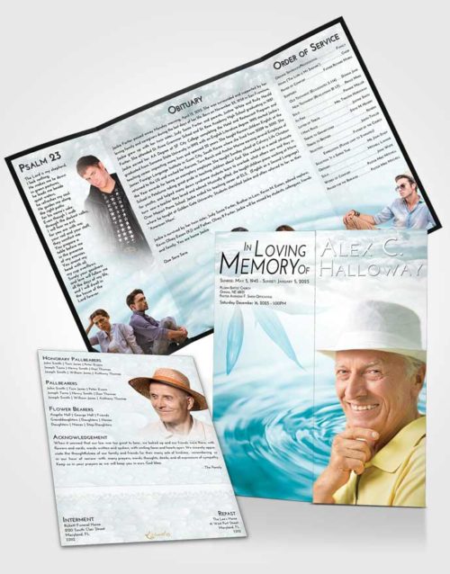 Obituary Funeral Template Gatefold Memorial Brochure Loving Embrace Water Droplet