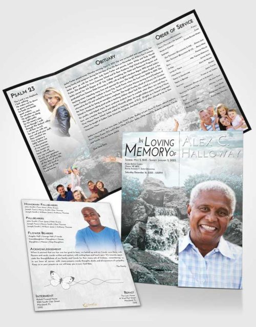 Obituary Funeral Template Gatefold Memorial Brochure Loving Embrace Waterfall Masterpiece
