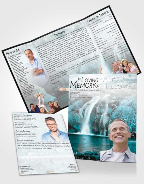 Obituary Funeral Template Gatefold Memorial Brochure Loving Embrace Waterfall Paradise
