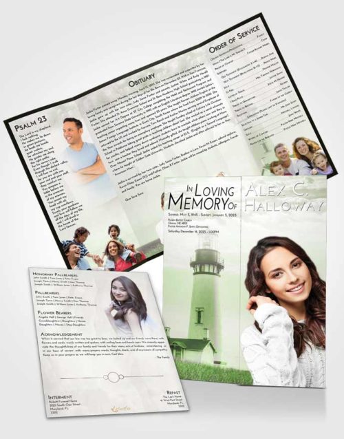 Obituary Funeral Template Gatefold Memorial Brochure Loving Lighthouse Clarity