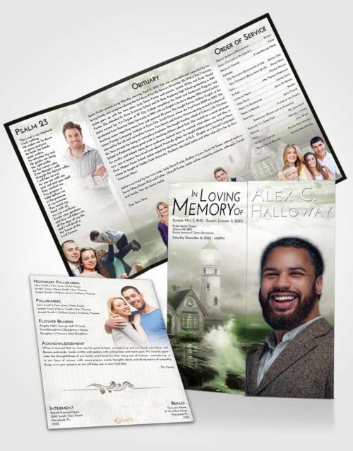 Obituary Funeral Template Gatefold Memorial Brochure Loving Lighthouse Lookout