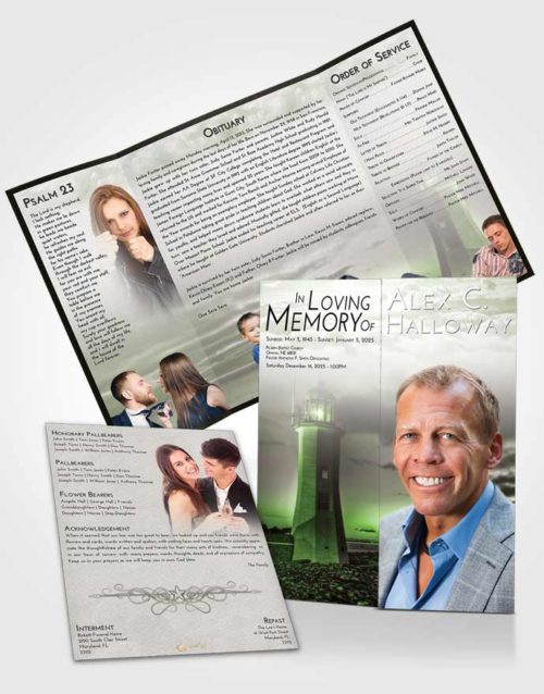 Obituary Funeral Template Gatefold Memorial Brochure Loving Lighthouse Magnificence