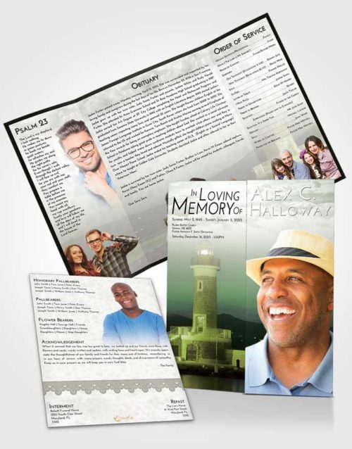 Obituary Funeral Template Gatefold Memorial Brochure Loving Lighthouse Majesty