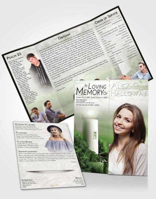 Obituary Funeral Template Gatefold Memorial Brochure Loving Lighthouse Mystery