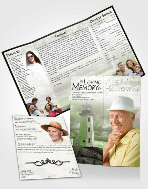 Obituary Funeral Template Gatefold Memorial Brochure Loving Lighthouse Safety