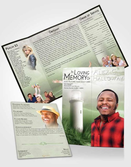 Obituary Funeral Template Gatefold Memorial Brochure Loving Lighthouse Serenity