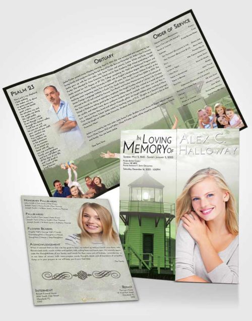 Obituary Funeral Template Gatefold Memorial Brochure Loving Lighthouse Surprise